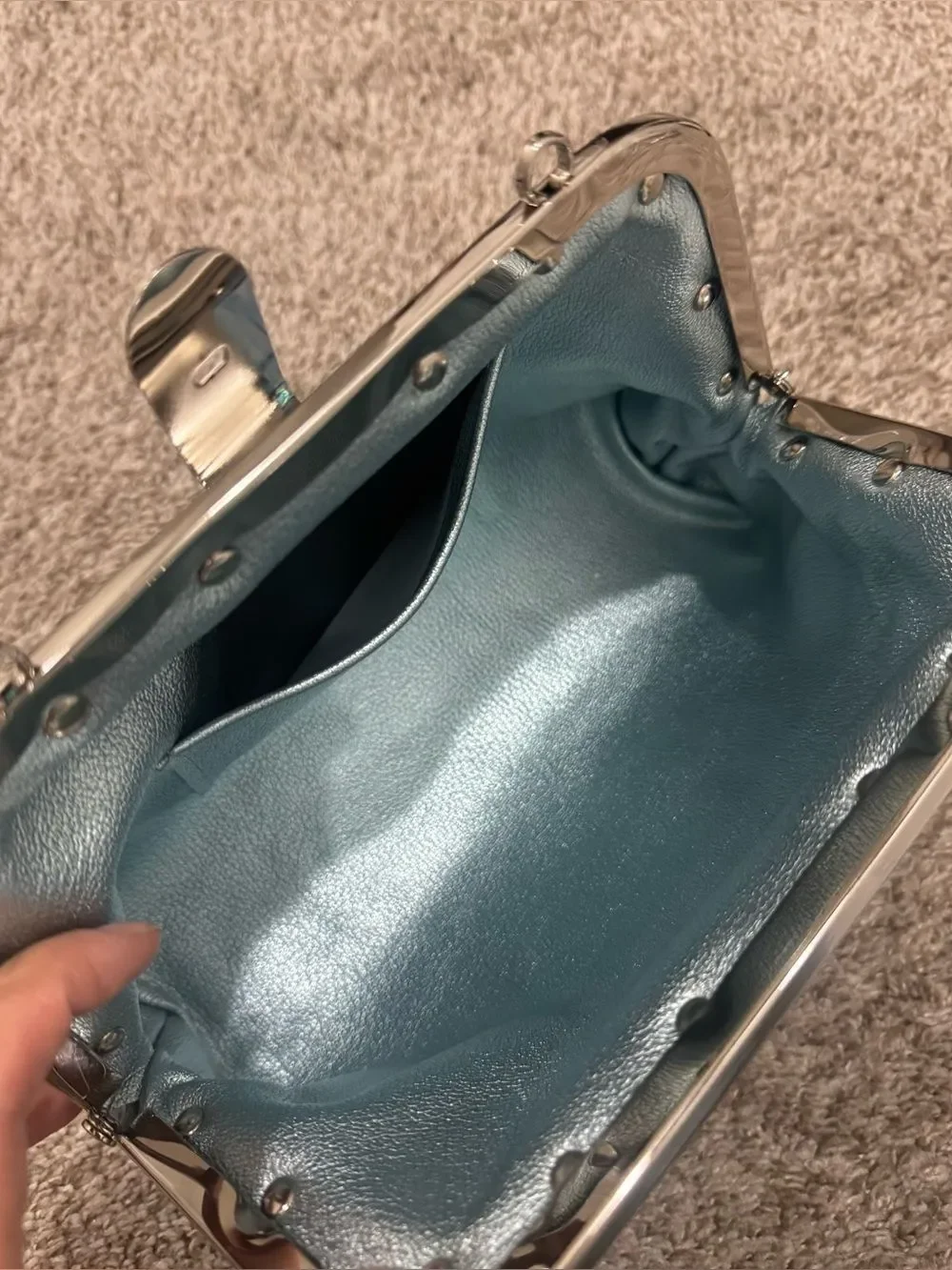 Iridescent Croc-Embossed Cowhide Handmade Unique Rivet Frame Bag, Large Size